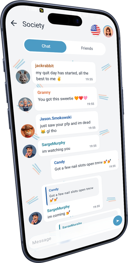 Smokoff community chat on iPhone: messages from other people quitting