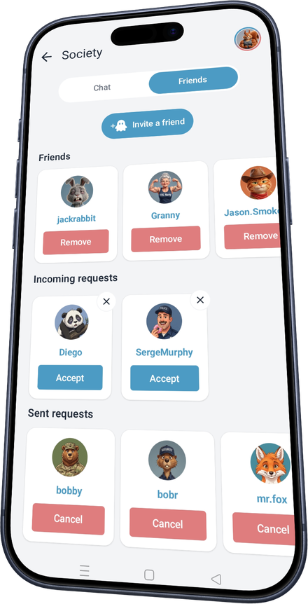 Smokoff friends list on iPhone: your circle and friend requests